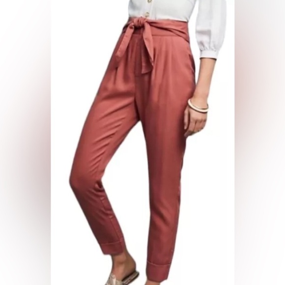 Anthropologie x Cartonnier Kingsley Belted Trouser In Dusty Rose 6 - Picture 1 of 5